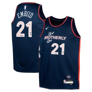 Joel Embiid Philadelphia 76ers Nike Youth  Swingman Jersey4u Jersey - City Edition - Navy photo 1 Jersey4u