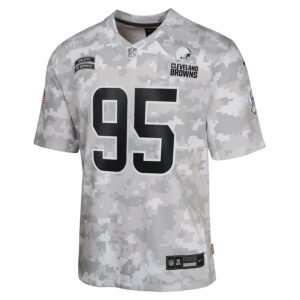 Myles Garrett Cleveland Browns Nike Youth 2024 Salute to Service Game Jersey - Arctic Camo photo 2 Jersey4u
